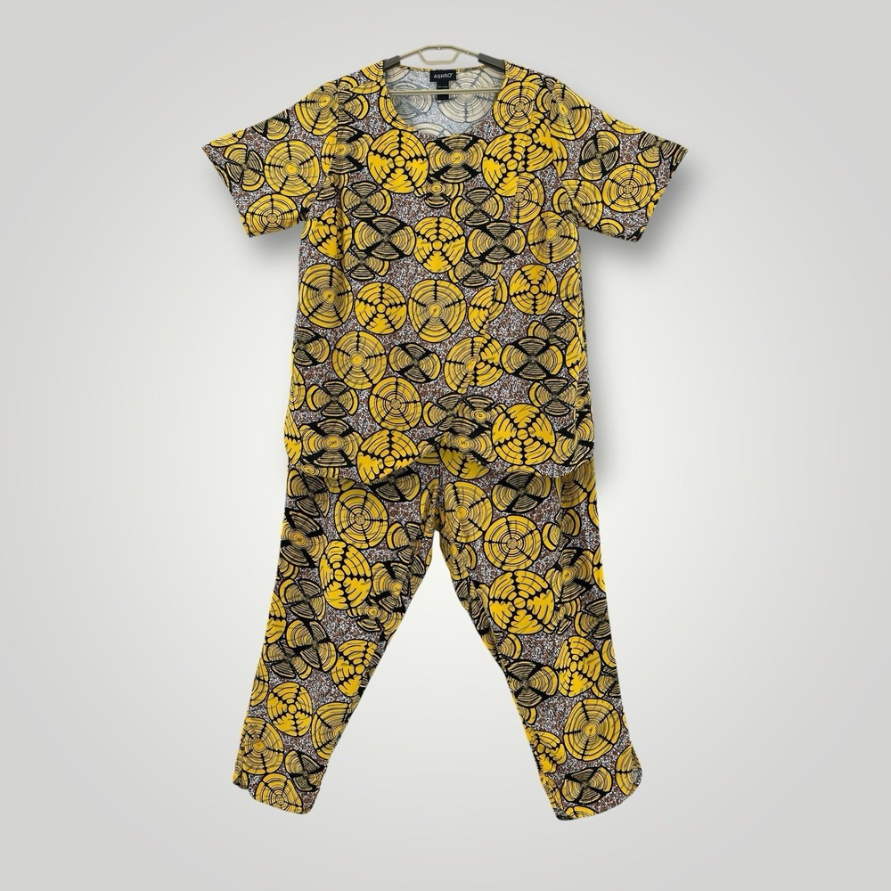Ashro Pant Suit 2 Pc Womans‎ 3X Vibrant Yellow Black Print Party Resort Comfort
